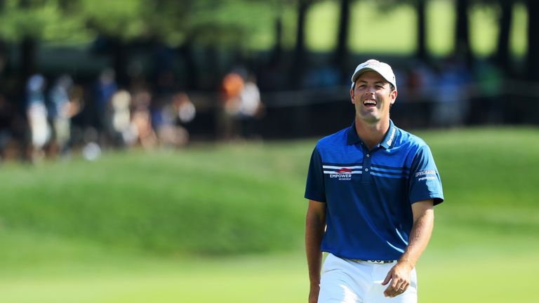 Robert Streb of the United States reacts on the 18th hole during the second round of the 2016 PGA Championship at Baltusrol