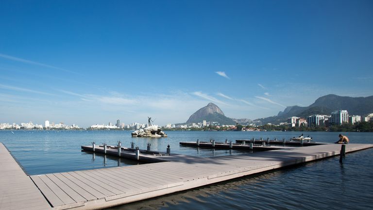 General view of Rodrigo de Freitas Lake, site of the Canoe Sprint and Rowing events during the Rio 2016 Olympics