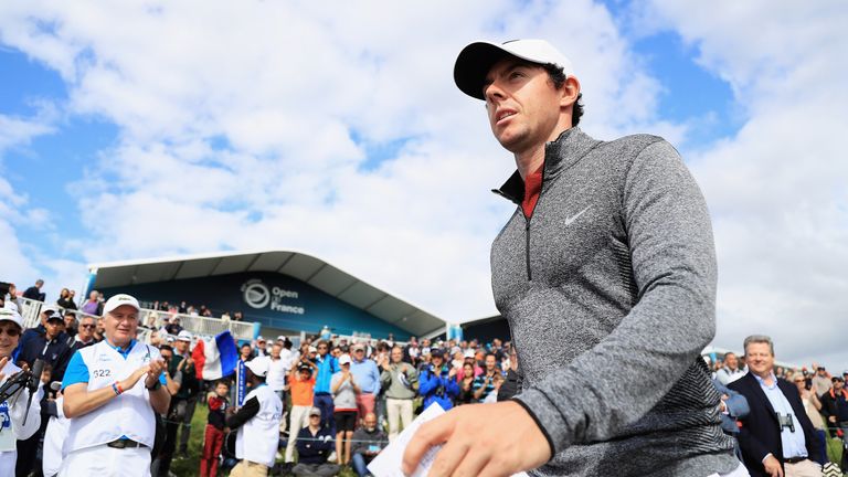 PARIS, FRANCE - JULY 01:  Rory McIlroy of Northern Ireland walks off the 18th hole during day two of the 100th Open de France at Le Golf National on July 1