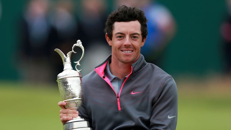 Northern Ireland's Rory McIlroy celebrates with the Claret Jug after winning the 2014 Open Championship at Royal Liverpool Golf Club, Hoylake.