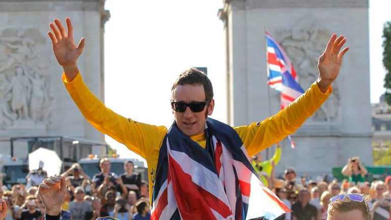 Bradley Wiggins celebrates winning Tour de France