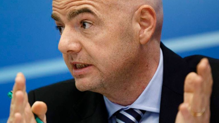 UEFA General Secretary Infantino attends a news conference after the first UEFA Executive Committee reunion of the year at the UEFA headquarters in Nyon