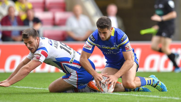 Toby King scores Warrington's seventh try against Wakefield in the Challenge Cup semi-finals