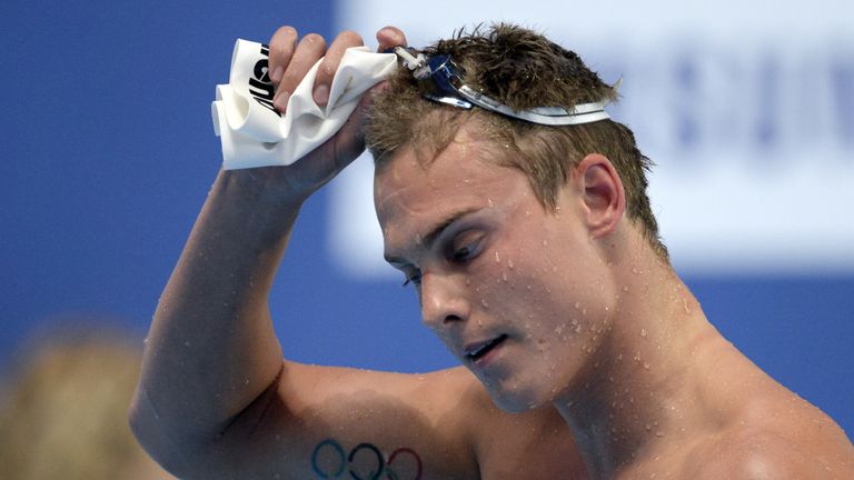 Russia's Vladimir Morozov reacts after the semi-finals of the men's 100m freestyle swimming event at the 2015 FINA World Championships in Kazan on August 5