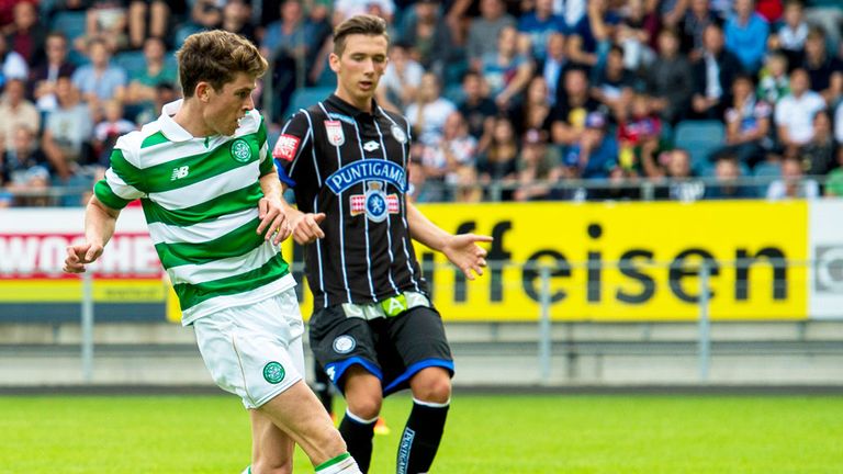 Ryan Christie scoring the only goal of the game against Sturm Graz