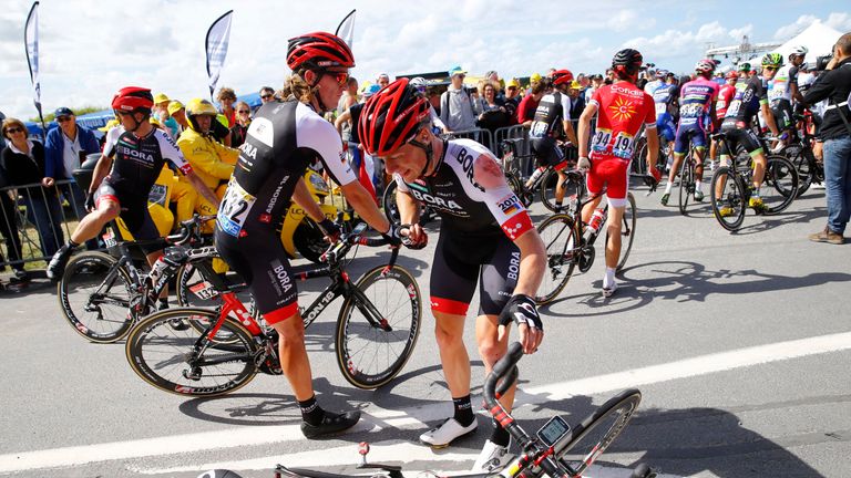 Sam Bennett after a crash on stage 1 of the 2016 Tour de France