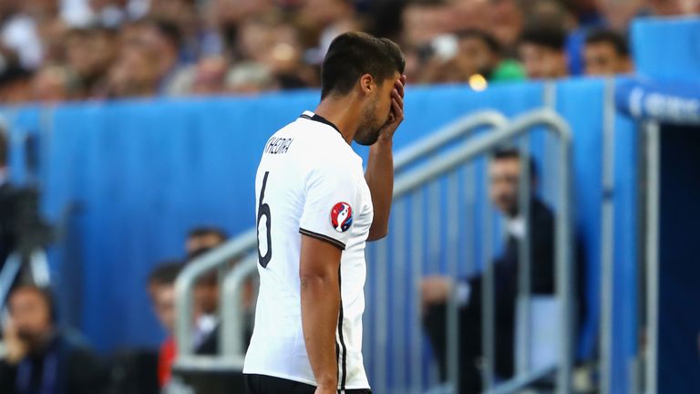 Injured Sami Khedira of Germany walks off the pitch after being replaced during the UEFA EURO 2016 quarter final match against Italy