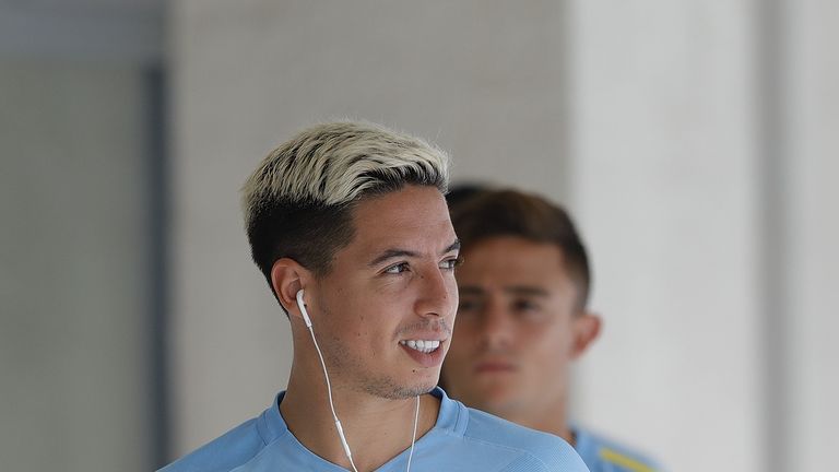 BEIJING, CHINA - JULY 24:  Samir Nasri of Manchester City attends the pre-game training ahead of the 2016 International Champions Cup match between Manches