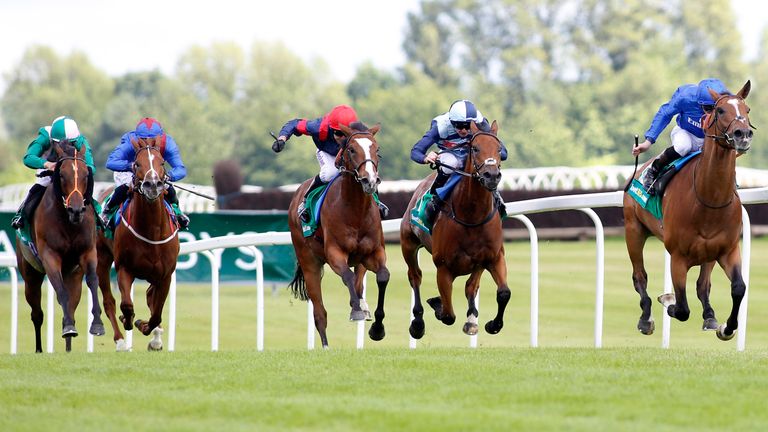 Scottish ridden by James Doyle leads the field home to win The bet365 Stakes Race run at Newbury Racecourse.