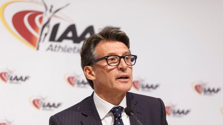 VIENNA, AUSTRIA - JUNE 17: IAAF President Sebastian Coe speaks during a press conference after a meeting of the IAAF Council at the Grand Hotel on June 17,