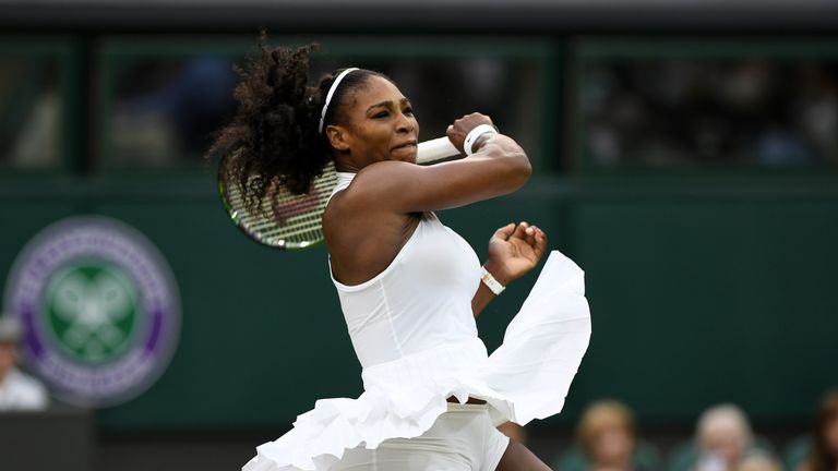LONDON, ENGLAND - JULY 04:  Serena Williams of The United States plays a forehand during the Ladies Singles fourth round match against Svetlana Kuznetsova 