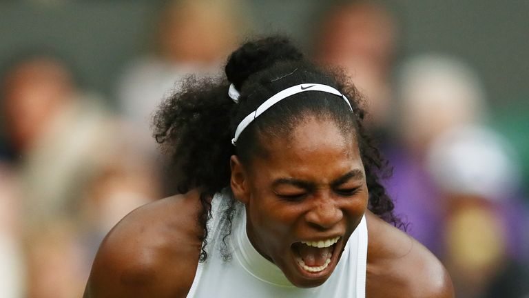 LONDON, ENGLAND - JULY 01:  Serena Williams of The United States celebrates during the Ladies Singles second round match against  Christina McHale of the U