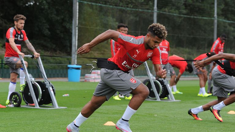 Serge Gnabry pictured during pre-season training with Arsenal