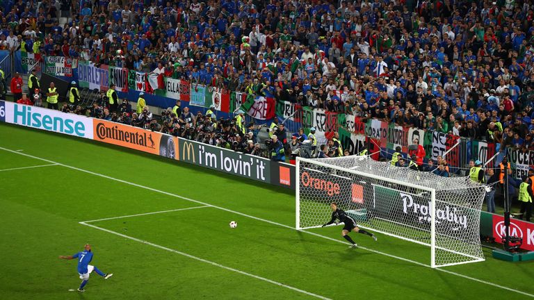 Simone Zaza of Italy misses in the penalty shootout 
