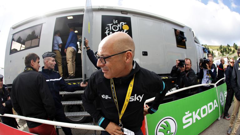 MONTPELLIER, FRANCE - JULY 14:  Team Sky Principal Sir Dave Brailsford walks out of the organisers office after stage twelve of the 2016 Le Tour de France,