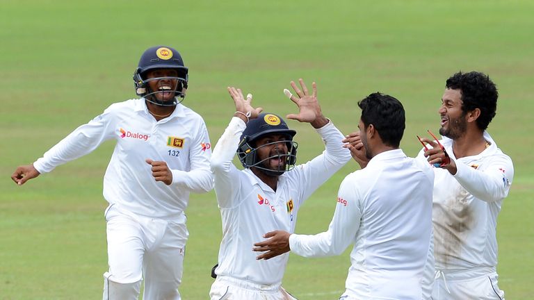 Sri Lanka celebrate the key dismissal of Peter Nevill