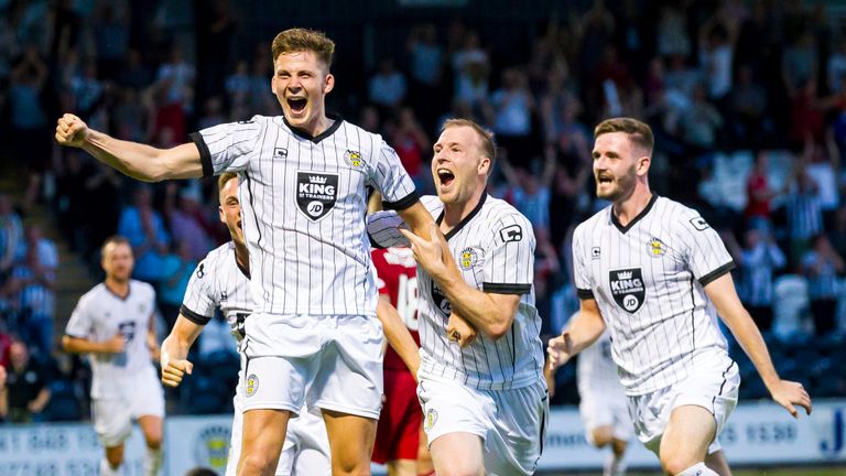19/07/16 . ST MIRREN v AYR UNITED . PAISLEY 2021 STADIUM - PAISLEY . St Mirren's Jack Baird (left) celebrates scoring the winner