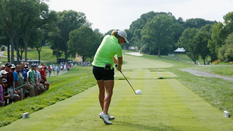 Stacy Lewis of the United States hits her tee shot on the 13th hole during the final round of the U.S. Women's Open at Lancaster 