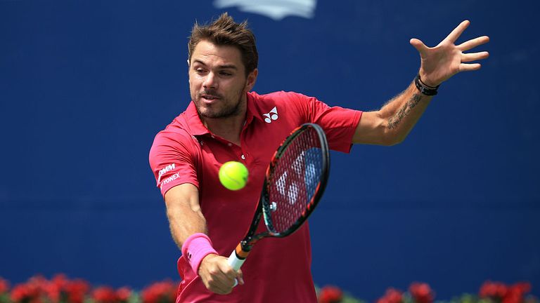 TORONTO, ON - JULY 29:  Stan Wawrinka of Switzerland plays a shot against Kevin Anderson of South Africa during Day 5 of the Rogers Cup at the Aviva Centre