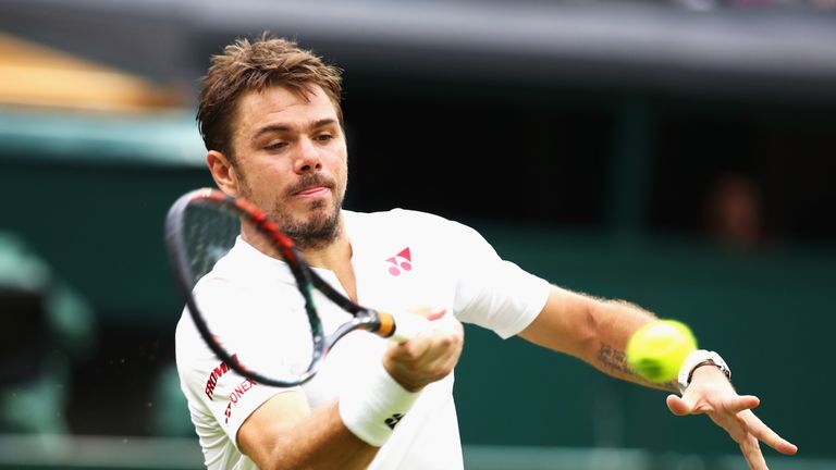LONDON, ENGLAND - JULY 01:  Stan Wawrinka of Switzerland plays a forehand during the Men's Singles second round match against Juan Martin Del Potro of Arge