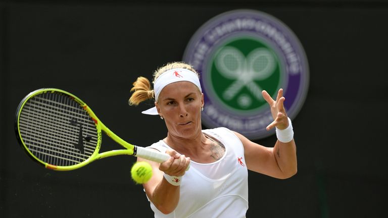 LONDON, ENGLAND - JULY 03:  Svetlana Kuznetsova of Russia plays a forehand during the Ladies Singles third round match against Sloane Stephens of The Unite