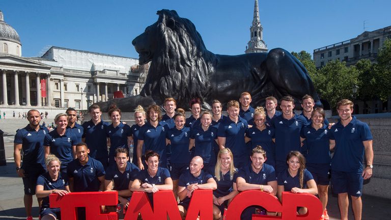 LONDON, ENGLAND - JULY 19: The men's and women's rugby 7s teams both pose together for a photo during the announcement of Rugby 7's athletes named in Team 