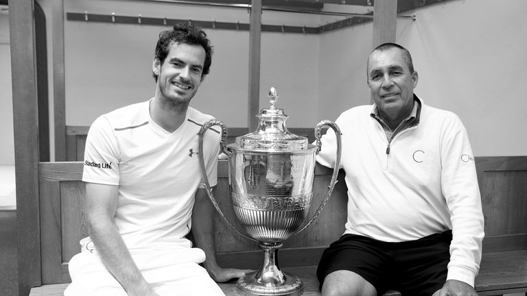 Andy Murray of Great Britain (L) and his coach Ivan Lendl (R) after winning at Queen's Club
