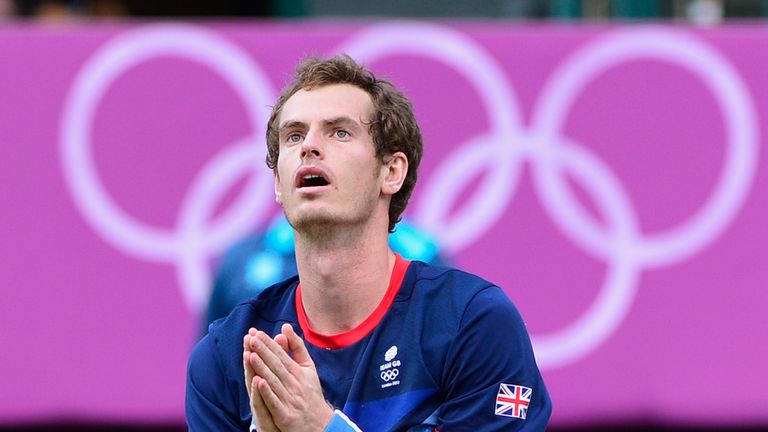 Andy Murray celebrates after winning the men's singles gold medal match of the London 2012 Olympic Games
