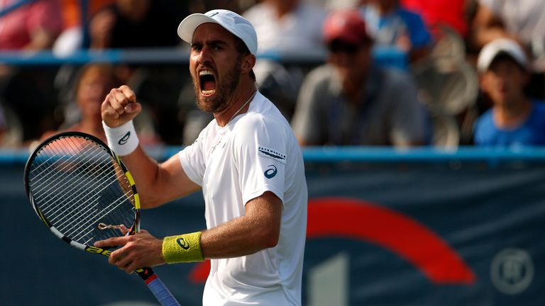 WASHINGTON, DC - JULY 22: Steve Johnson of the United States of America celebrates a point against John Isner of the United States of America during day 5 