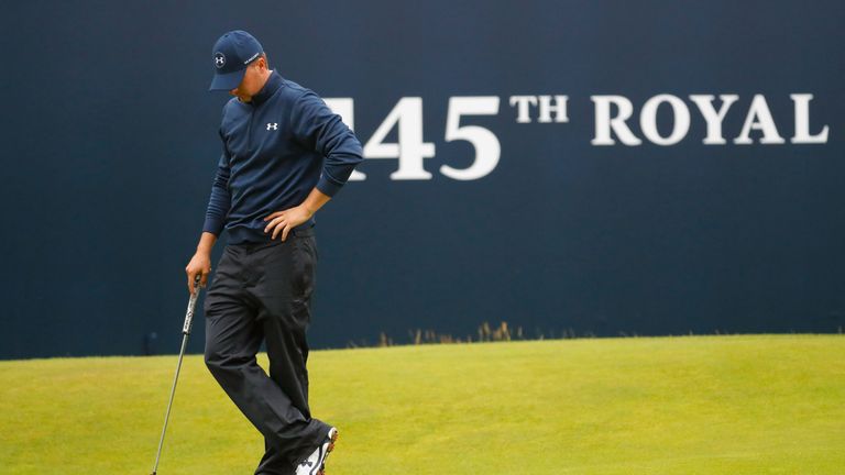 Jordan Spieth looks despondent on the 18th green during the second round on day two of the 145th Open