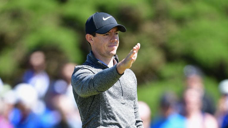 Rory McIlroy of Northern Ireland reacts to his second shot on the 12th hole during the first round on day one of the 145th Open