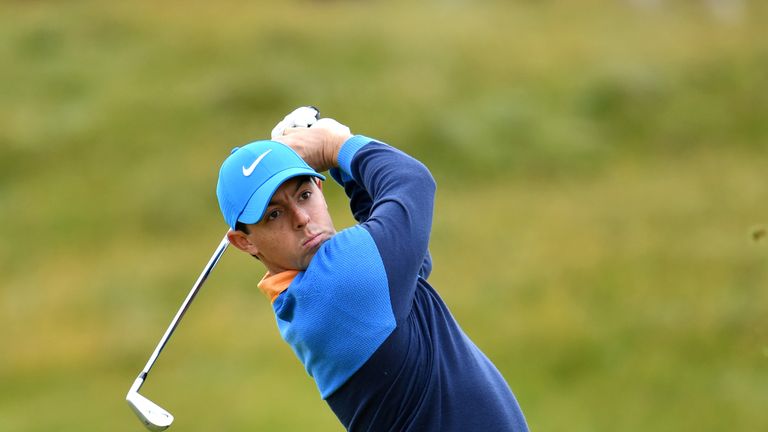 TROON, SCOTLAND - JULY 12:  Rory McIlroy of Northern Ireland hits a shot during a practice round ahead of the 145th Open Championship at Royal Troon on Jul