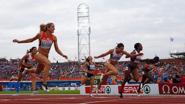 AMSTERDAM, NETHERLANDS - JULY 07:  Tiffany Porter of Great Britain in action during the semi final of the womens 100m hurdles on day two of The 23rd Europe