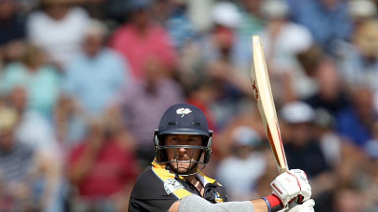 SCARBOROUGH, ENGLAND - JULY 27: Tim Bresnan on his way to a half century for yorkshire during the Royal London One-Day Cup between Yorkshire Vikings and No