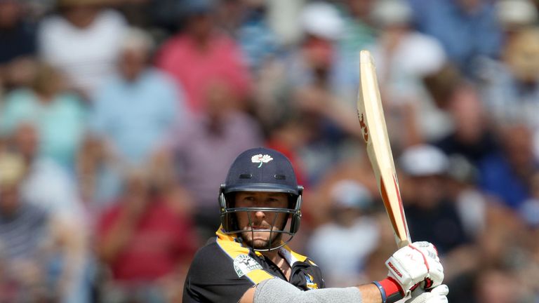 SCARBOROUGH, ENGLAND - JULY 27: Tim Bresnan on his way to a half century for yorkshire during the Royal London One-Day Cup between Yorkshire Vikings and No