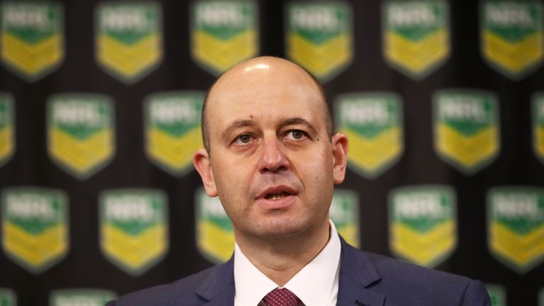 NRL CEO Todd Greenberg speaks to the media during an NRL press conference at the NRL Headquarters on July 9, 2016 in Sydney