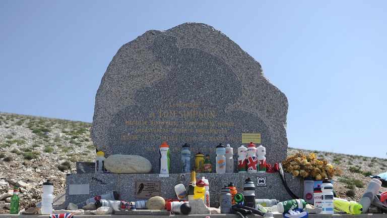 MONT VENTOUX, FRANCE - JULY 14: The Tom Simpson memorial at the top of Mont Ventoux during stage fifteen of the 2013 Tour de France, a 242.5KM road stage