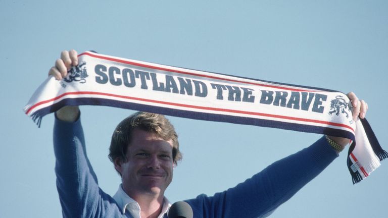 18 Jul 1982:  Tom Watson of the USA celebrates after winning the British Open played at Royal Troon in Scotland \ Mandatory Credit: Bob Martin /Allsport