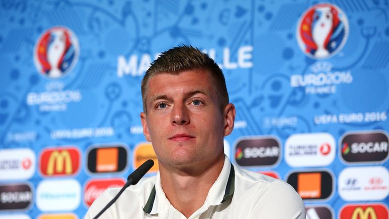 Toni Kroos faces the media during the Germany press conference at Stade Velodrome