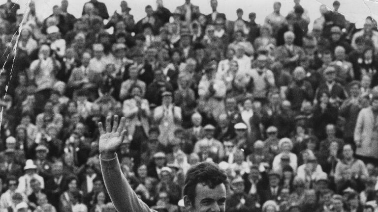 Tony Jacklin acknowledges the crowd on the 18th green after winning the British Open Golf Championships at Royal Lytham.  