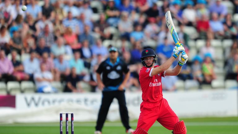 Jos Buttler of Lancashire in action against Worcestershire 