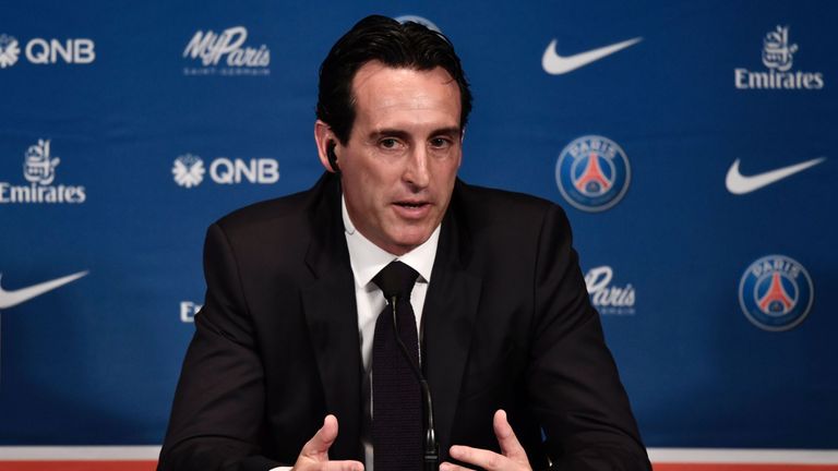 Paris Saint-Germain's new coach Unai Emery speaks during a press conference