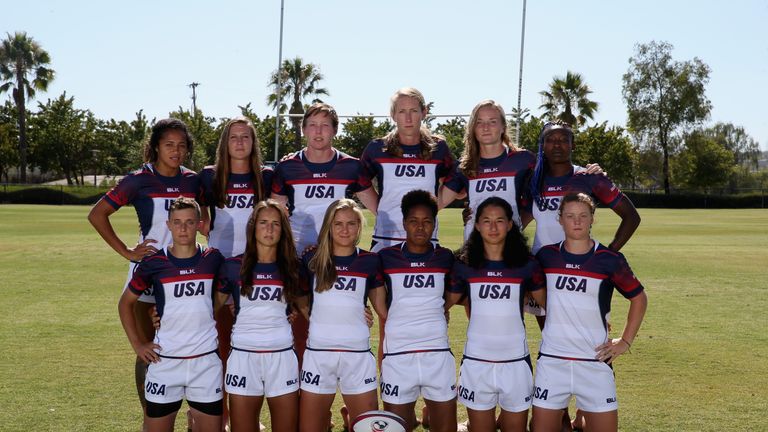 The USA Rugby Womens Sevens Team poses for a portrait at the Olympic Training Center on July 21, 2016 in Chula Vista, California