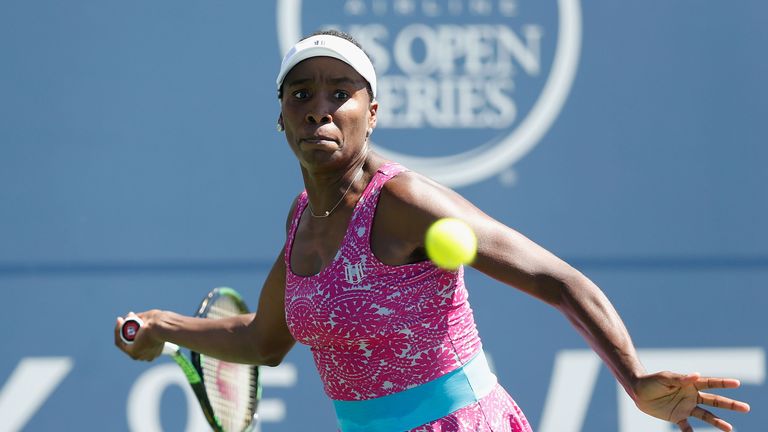 Venus Williams of the United States competes against Johanna Konta of Great Britain in the final during day seven of the Bank of the West Classic