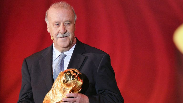 Vicente del Bosque with the World Cup which was won by Spain in 2010