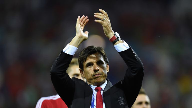 Wales boss Chris Coleman salutes the Welsh fans after defeat to Portugal