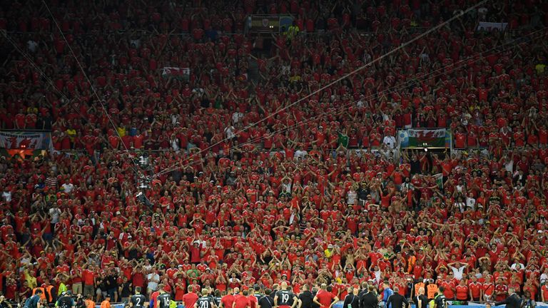 LYON, FRANCE - JULY 06:  Wales players and staffs applaud supporters after the UEFA EURO 2016 semi final match against Portugal