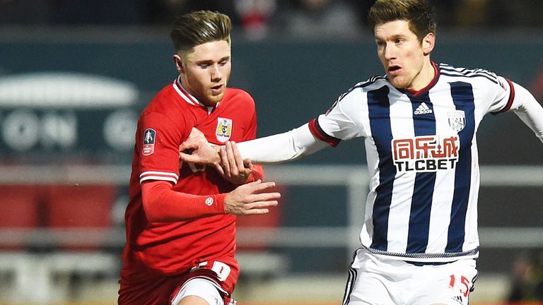 Wes Burns (L) in action for Bristol City against West Brom