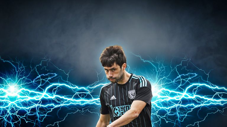 Claudio Yacob models the West Brom away kit of the 2016/17 season (image c/o West Bromwich Albion)