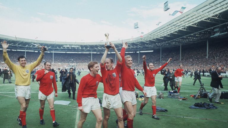 England players on their lap of honour after winning the 1966 World Cup final